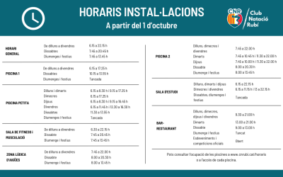 Nous horaris instal·lacions des de l’1 d’octubre de 2024