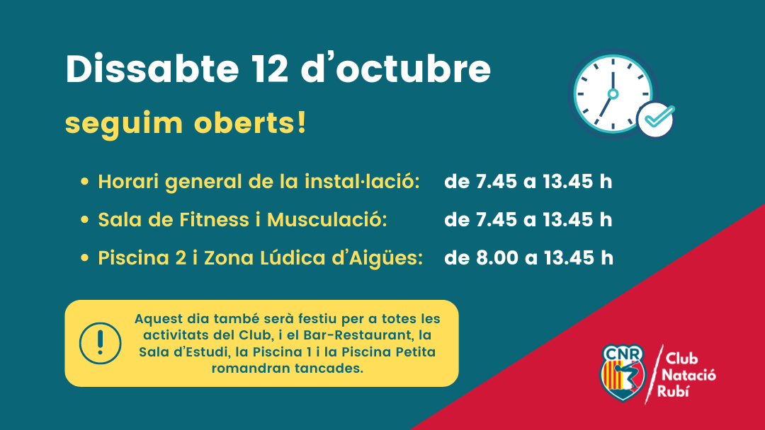 Horaris especials el proper dissabte 12 d’octubre