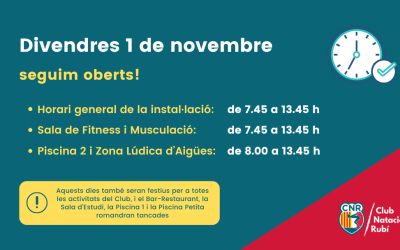 Horaris especials del proper divendres 1 de novembre