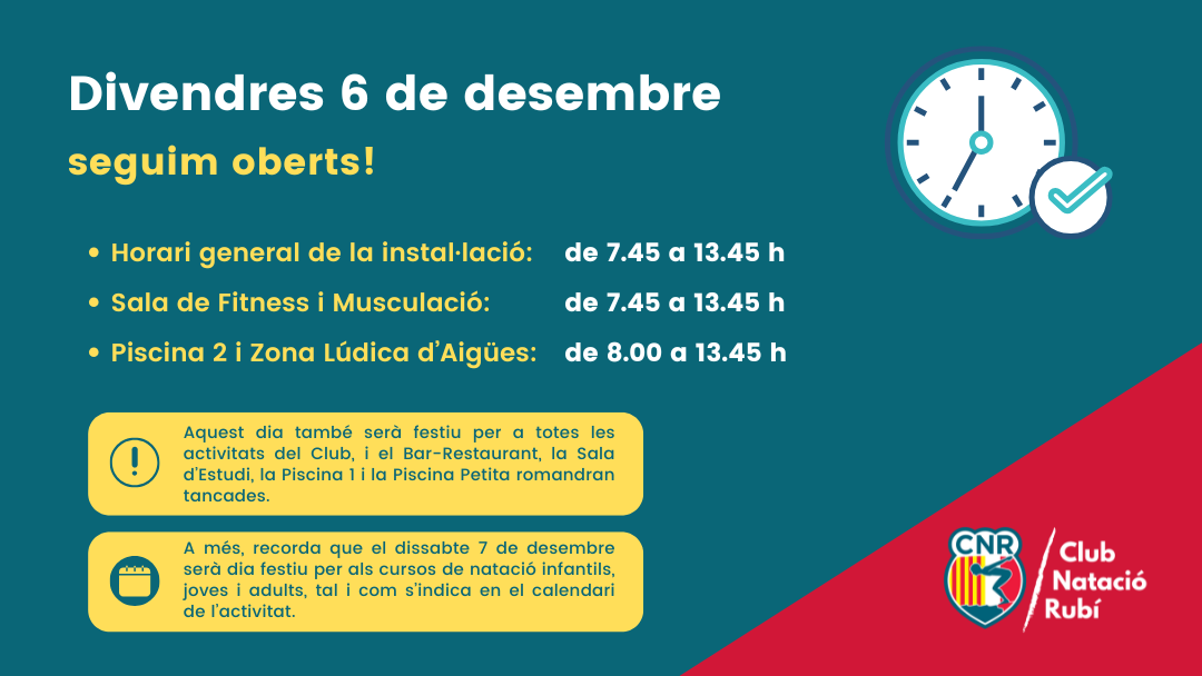 Horari especials del proper divendres 6 de desembre