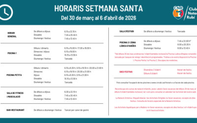 Horaris especials de les instal·lacions durant la Setmana Santa, del 30 de març al 6 d’abril