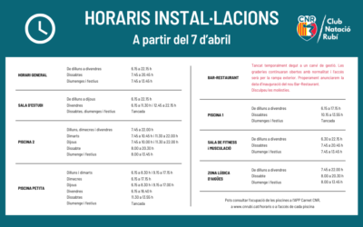 Nous horaris de les instal·lacions a partir del 7 d’abril de 2026