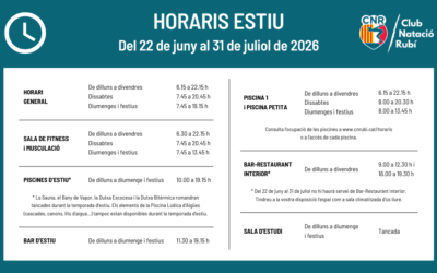 Horaris especials de les instal·lacions del 22 de juny al 31 de juliol