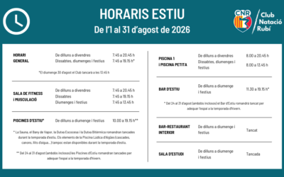 Horaris especials de les instal·lacions de l’1 al 31 d’agost de 2026