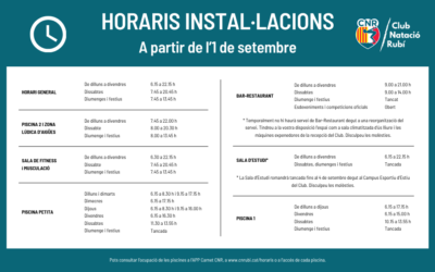 Horaris de les instal·lacions a partir de l’1 de setembre de 2026