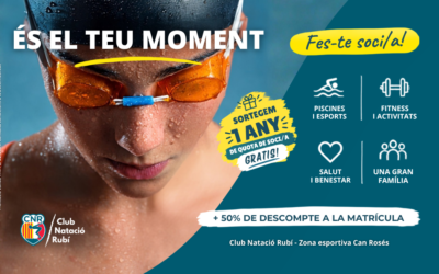 És el teu moment! Fes-te soci/a amb un 50% de descompte en la matrícula i entra en el sorteig d’un any gratis